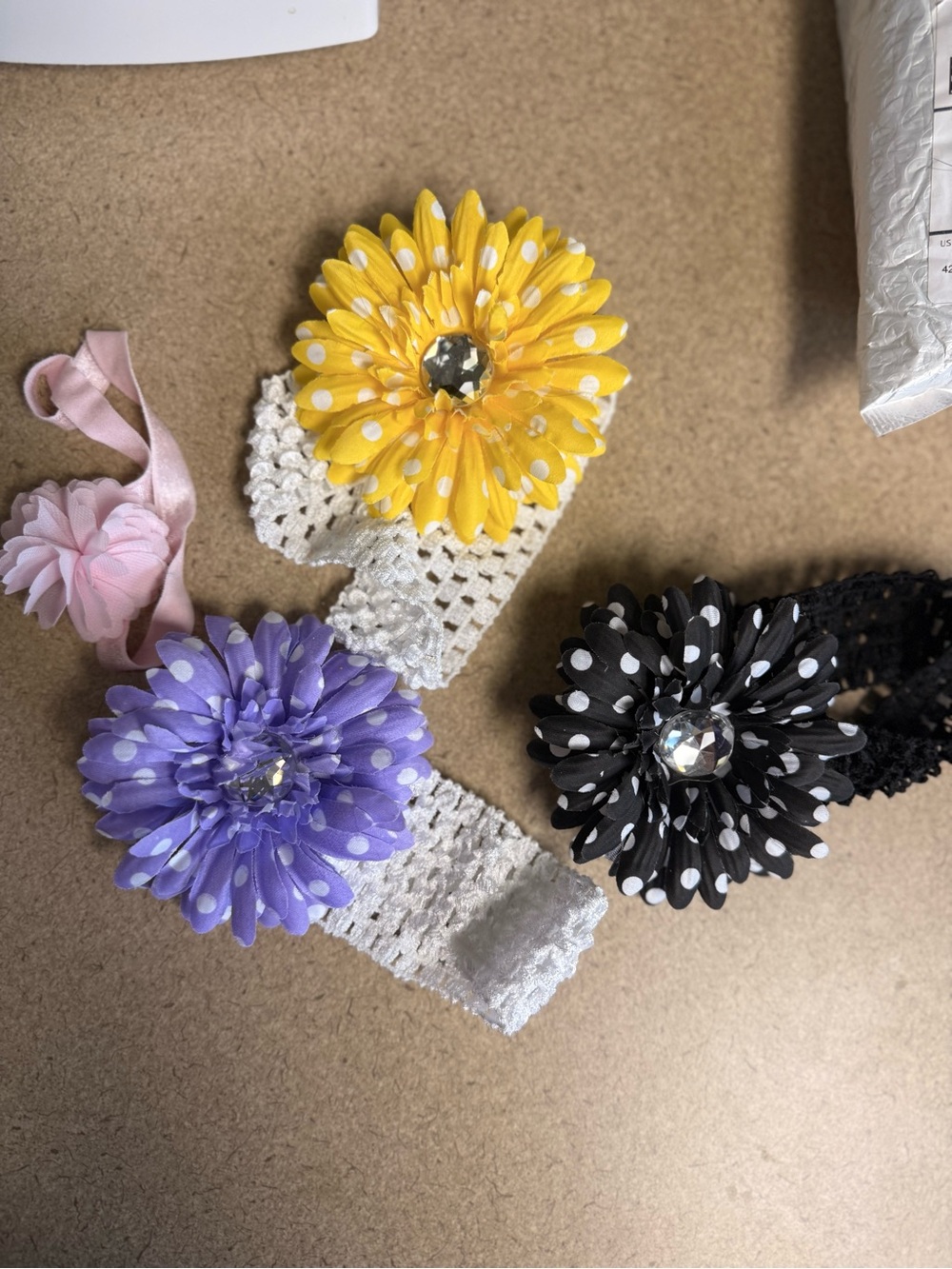 Kids Polka Dot Flower Headbands - Yellow, Purple, Black